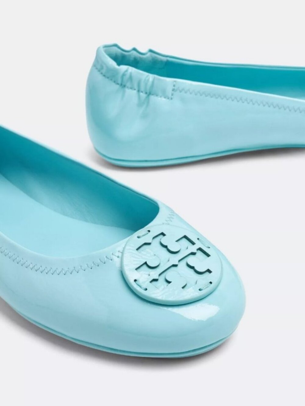 NWT Tory Burch Women's MINNIE TRAVEL BALLET FLAT with Leather Logo Island Blue